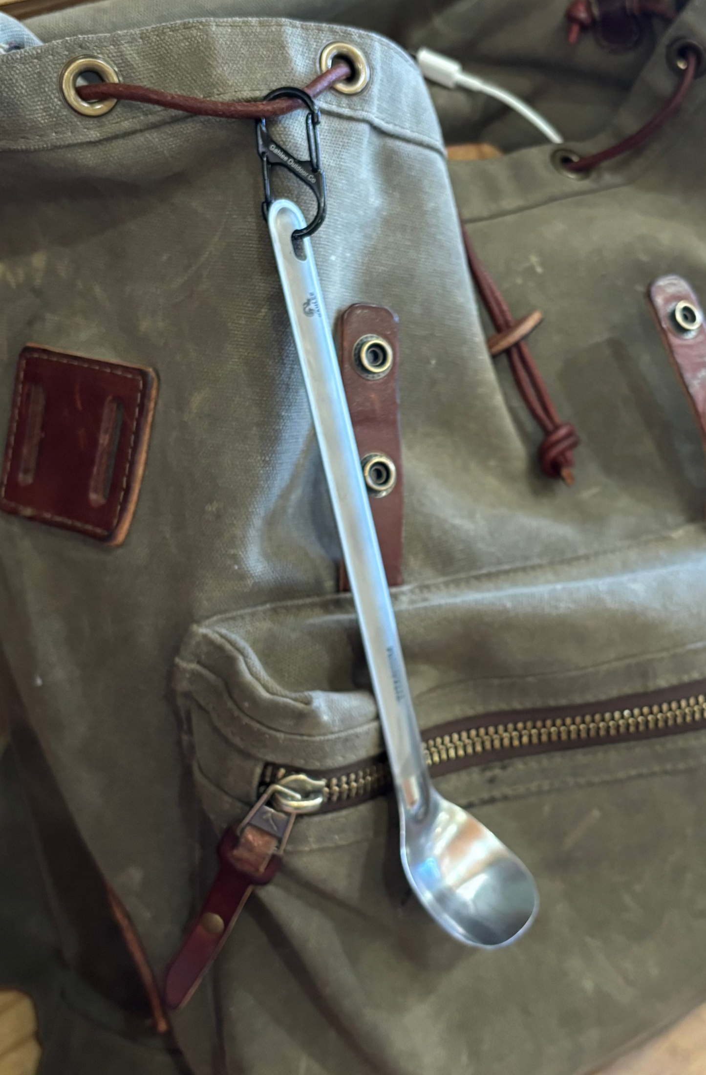 Titanium Long Handle Spoon Polished Bowl with S-Shaped Clip